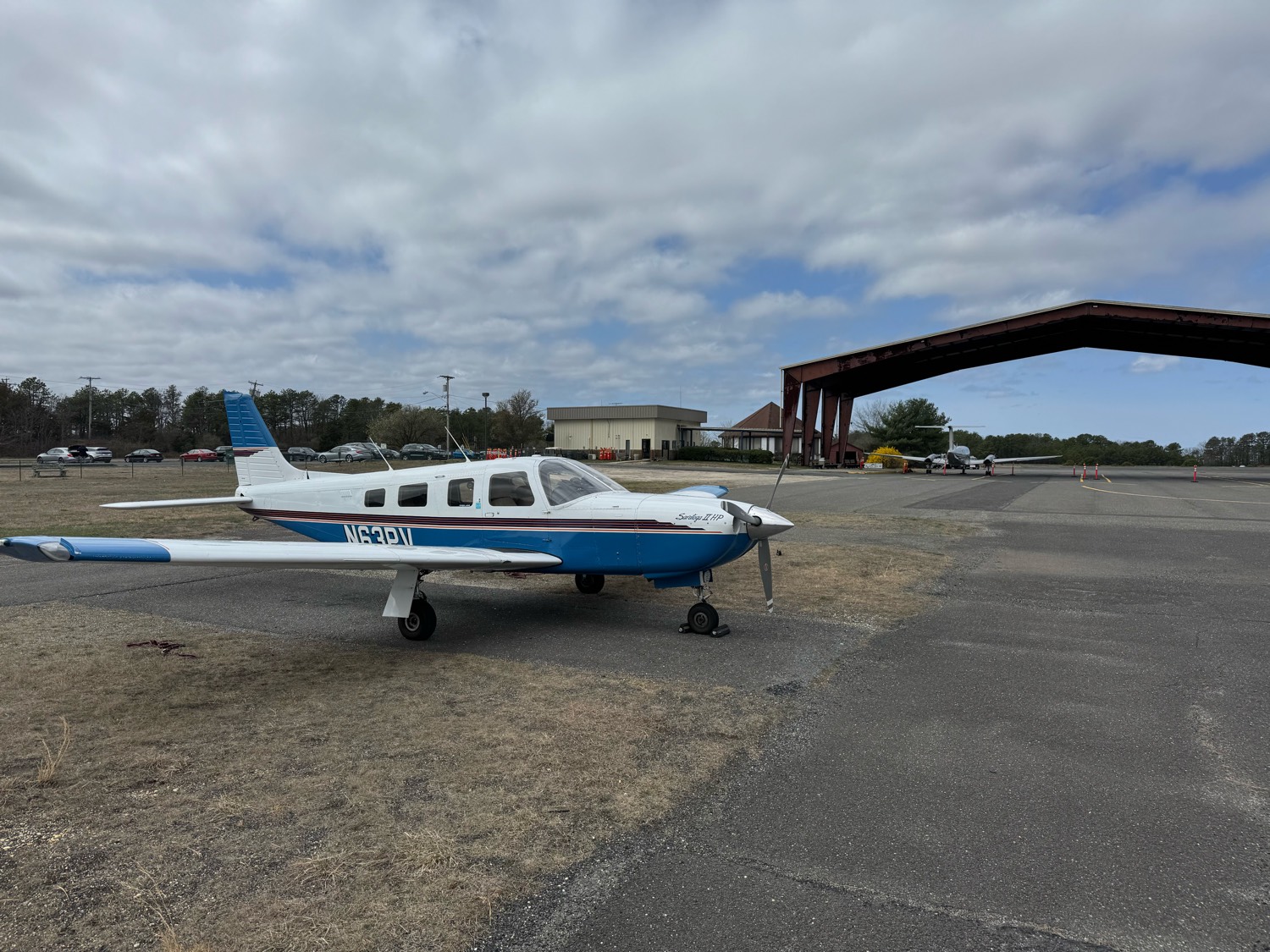 The club's Piper Saratoga II HP parked on the ramp